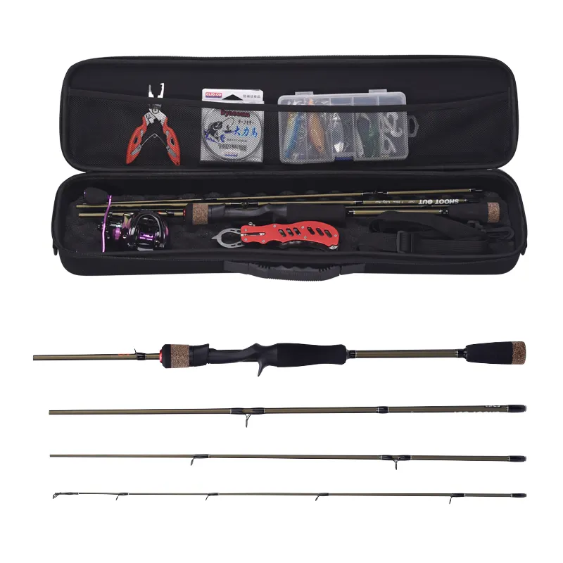 Baitcasting fishing rod and reel combo full set rod set with Line Lures Hooks Reel and fishing rod bag Fishing Tackle