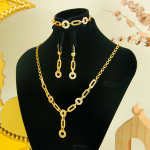 Ensemble de bijoux de mode en gros de Dubaï, plaqué or 21 carats, avec zircon italien, collier, bracelet et boucles d'oreilles pour femme, pour usage quotidien et soirées - Product Image 4