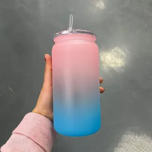 16oz Plastic Straw Cup PC Jelly Colored Mason Cup Plastic Cup Outdoor Water Bottle Travel Mugs