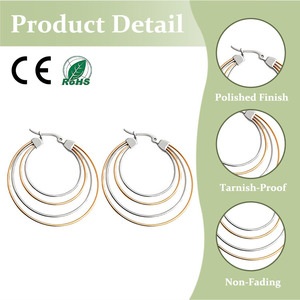 Pendientes de Acero Inoxidable de Tres Capas Circulares, Versátiles, Modernos, de Tres Colores, Estilo Único y Simple, de Moda - Product Image 1
