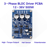 Carte de commande de moteur CC sans balais triphasé 12~36V 500W, contrôleur de moteur BLDC PCBA avec capteur Hall et potentiomètre externe, couple élevé