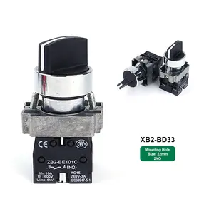 Perilla selectora directa de mango de 3 posiciones, interruptores de botón de emergencia rotativos eléctricos, XB2-BD33, 22mm, 2NO