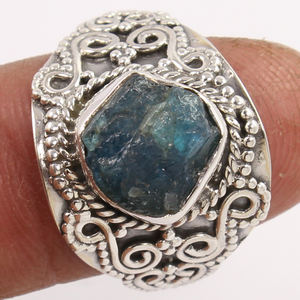 Anillo de Plata de Ley 925 con Gema de Apatita Natural en Bruto, Diseño Vintage para Bodas y Fiestas, Tallas US 5-10 - Product Image 2