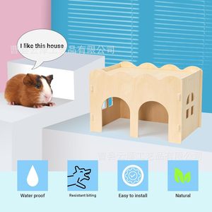 บ้านของเล่นไม้สำหรับแฮมสเตอร์แบบข้ามพรมแดน, บ้านหลบซ่อนสำหรับแฮมสเตอร์สีทอง, ของเล่นไม้ตกแต่งกรงแฮมสเตอร์แบบเรียบง่าย - Product Image 2