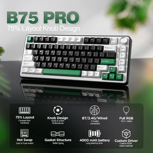 Yunzii B75 Pro 75 Keys <span class=keywords><strong>ค</strong></span>ีย์บอร์ดไร้สายแบบกลไกที่ติดด้วยความร้อน RGB PBT keycaps โหมด Tri 2.4G สำนักงานเล่นเกม - Product Image 3