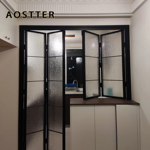 Puerta Plegable Corredera <span class=keywords><strong>de</strong></span> Aluminio para Exteriores, Comercial, <span class=keywords><strong>con</strong></span> Doble Acristalamiento Panorámico, Aislamiento Térmico, Color Negro Moderno, AOSTTER NFRC AS2047 - Product Image 1