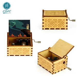 Factory Sublimation gift music box Hot Selling Colorful Laser Engraved Hand Crank Mini Custom Wooden Music Box