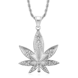 Collier unisexe en acier inoxydable plaqué or avec pendentif feuille d'érable, serti pavé, style hip-hop, pour soirée et mode - Product Image 5