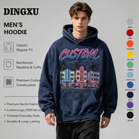 Sweat-shirt à capuche graphique délavé bleu marine pour homme, imprimé néon, hiver, épaules tombantes, poche kangourou, en molleton de coton oversize