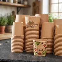 Bol en papier kraft écologique avec couvercle, conteneur jetable pour salade, soupe, fruits, emballage alimentaire
