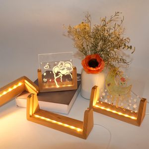 Support de base de lumière LED en bois USB pour plaque acrylique cadre photo lampe de nuit personnalisée en forme de U pour cadeaux d'anniversaire d'anniversaire - Product Image 3