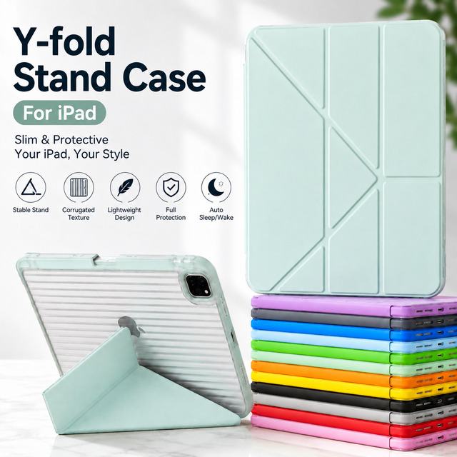 Ultra Slim Wave Texture Origami iPad Case for Pro M4 Air M2 11 13 Inch Air Cushion Shockproof iPad Cover Corrugated Case