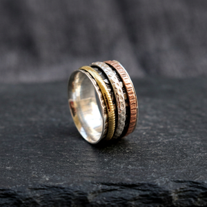 Modern Design Three Tone Silver Bezel Setting Wedding 925 Sterling Silver <b>Spinner</b> Handmade <b>Ring</b> Wholesale Factory Price - Product Image 3