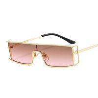 22032 Lunettes de soleil de luxe tendance pour l'extérieur, monture en métal rétro rectangulaire de petite taille, verres PC monobloc, UV400, unisexe