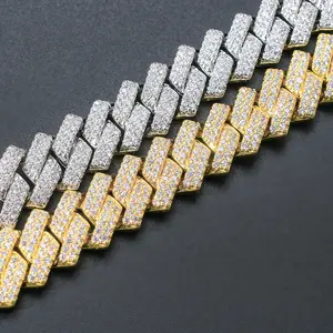 2023年流行の新デザイン14mmキューバチェーンヒップホップネックレスcz石真鍮素材レディースジュエリー