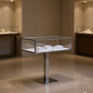 Vitrina con Marco de Aluminio 99x49x103cm Acabado Blanco Vidrio Templado Exhibidor con Pedestal de Metal - Product Image 3