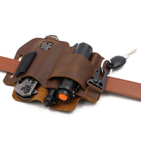 Sac de rangement portable en cuir véritable pour outils Organisateur de couteaux EDC avec lampe de poche Pochette de voyage