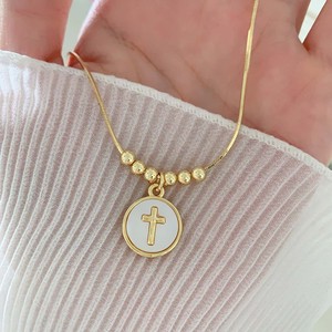 Collane LS-L6156 con Croce Smaltata Bianca e Disco Religioso, Collana con Pendenti a Forma di Stella e Cuore, Simboli Religiosi per Donne - Product Image 3