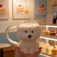 Mug en verre en forme de chiot mignon avec poignée incurvée, en borosilicate transparent haute résistance à la chaleur, pour lait, café, jus, idéal pour la maison, les fêtes, vente en gros