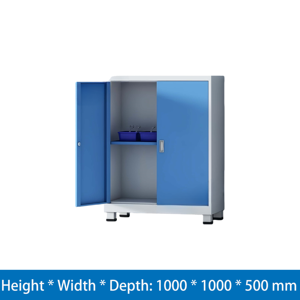 Un armoire à outils en métal robuste et résistant avec des roulettes, une armoire basse à <span class=keywords><strong>double</strong></span> porte bleu-blanc en matériau épais - Product Image 2