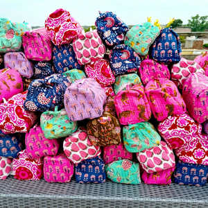 Wholesale Indian Cotton Floral Hand Block Print Jewelry Box Storage Bag <b>Quilted</b> Multifunction Bathroom Use - Product Image 1