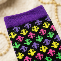 Chaussettes de Mardi Gras pour adultes OEM, livraison DDP, chaussettes violettes de Mardi Gras, chaussettes rayées pour femmes, chaussettes tube taille unique, chaussettes en coton