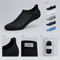 Chaussettes de course athlétiques noires, invisibles, respirantes, avec ventilation en maille, gestion de l'humidité, maintien de la talonnette, bout plat, languette supérieure, ajustement parfait et évacuation de l'humidité