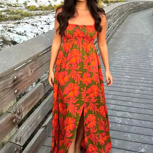 مخصص هاواي جودة عالية النساء عارضة مثير اسم الصيف شق القطن الشاطئ زهرة طباعة فساتين - Product Image 3