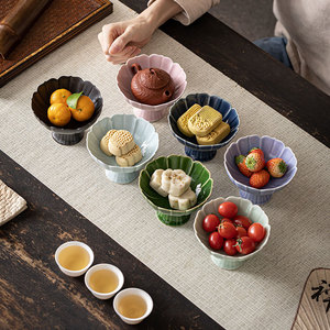 Chinese Retro <b>Ceramic</b> High-Footed Flower <b>Plate</b> With Stand For Tea Ceremony Snack Fruit Serving Dehua Made - Product Image 1