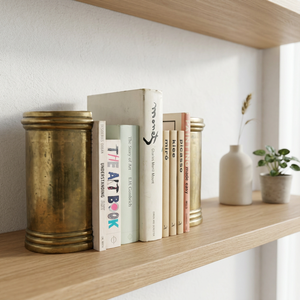 AK Brass Polish Finished Brass Pillar Shape Metal <b>Bookends</b> Set Of 2 For Living Room Table Shelf Home Decor Best Price - Product Image 2