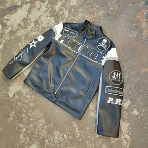 Diseño personalizado de carreras chaqueta de cuero Retro clásico de la chaqueta de cuero de la motocicleta Logo parche chaqueta de cuero para los hombres