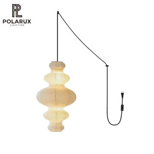 Branchez la suspension Wabi Sabi japonais nordique chambre mûrier papier bambou métal facile à installer Akari Juni pendentif <span class=keywords><strong>Swag</strong></span> lampe - Product Image 1