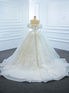 ชุดแต่งงานสีขาวทรงบอลกาวน์ ผ้าซาติน แขนกุด ประดับลูกปัดและคริสตัลวิบวับ รุ่น K001 ทรงเอ็มไพร์ เอวสูง สำหรับผู้หญิง - Product Image 6