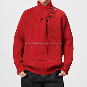 Suéter de punto con diseño de bufanda para hombre, estilo holgado y casual con botones, para otoño e invierno. - Product Image 2