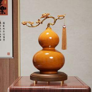 Nuevo Adorno de Cerámica Estilo Chino con Forma de Calabaza, Decoración con Borlas y Ramas Doradas, Regalo para Oficina, Sala de Estar, Inauguración de Casa - Product Image 3
