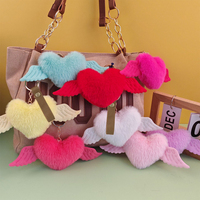 Vleugels Liefde Hanger Valentijnsdag Sleutelhanger Hart Pluizige Pom Poms PU Lederen Sleutelhangers Engel Sleutelhanger Hangertjes