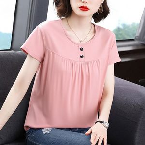 Women's Casual Short Sleeve T-Shirt Maroon Knitted Breathable Round Neck Button-Up Summer Top - Product Image 2