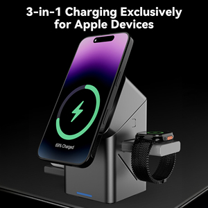 <span class=keywords><strong>3</strong></span>-in-1 ワイヤレス充電スタンド Qi2 15W MagSafe対応 iPhone 16 Pro/Apple Watch S10用 自動回転 折りたたみ式充電スタンド - Product Image 3