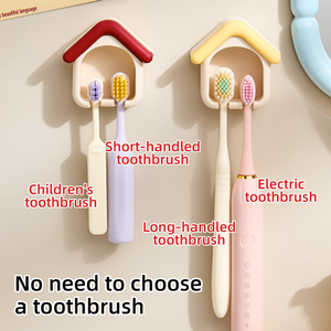 Lindo Soporte para Cepillos de Dientes con Forma de Casita, Autoadhesivo, Sin Taladro, Montaje en Pared, Secado Rápido, Organizador de Baño - Product Image 1