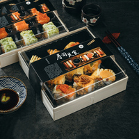 Boîte à bento pliable en bois recyclable pour sushis, avec gaufrage et revêtement UV, pour l'emballage de plats à emporter