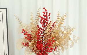 Feuille de <span class=keywords><strong>Ginkgo</strong></span> <span class=keywords><strong>Biloba</strong></span> dorée nouveautés 3 fourchettes fleurs artificielles en vrac pour la décoration de la maison décor de mariage feuilles d'or - Product Image 6