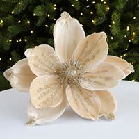 Décorations de Noël, fleur de magnolia artificielle en flanelle haut de gamme de 25 cm, accessoires DIY pour arbre de Noël