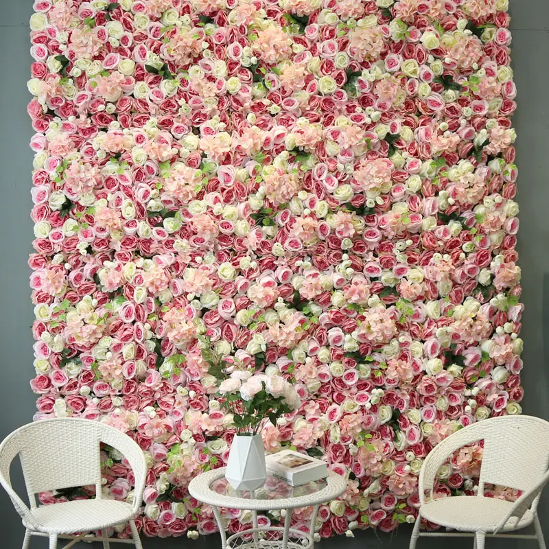 Bunga Dinding Latar Belakang Buatan Panel Mawar Peony Ungu Hydrangea Merah Muda Mewah untuk Dekorasi Pernikahan