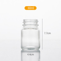 Vente en gros de pots de stockage de pilules en verre transparent givré de petite capacité 60cc 75cc 100cc avec couvercles à vis pour capsules, comprimés de vitamines