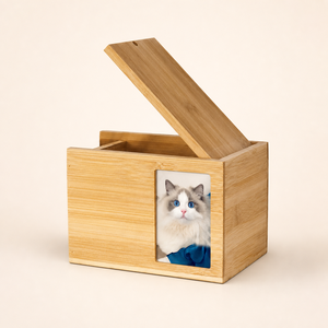 Urne commémorative <span class=keywords><strong>pour</strong></span> animaux <span class=keywords><strong>de</strong></span> compagnie en bois <span class=keywords><strong>de</strong></span> bambou biodégradable, écologique et durable, <span class=keywords><strong>pour</strong></span> chats et chiens, grand couvercle à rabat, cadre <span class=keywords><strong>photo</strong></span>, forme rectangulaire - Product Image 1