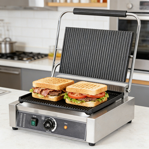 Nouvelle machine à <span class=keywords><strong>panini</strong></span> automatique commerciale 110/220V, gril électrique en acier inoxydable avec revêtement antiadhésif et minuterie - Product Image 1