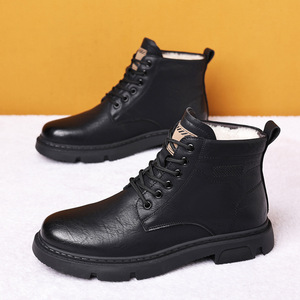 Botas de Tobillo de Cuero Genuino para Hombre, Punta Redonda, Forro de Piel, Suela de Goma, Cálidas para Invierno, Antideslizantes, Botas para la Nieve - Product Image 2