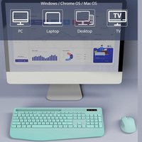 Clavier et souris ergonomiques sans fil, combo clavier pleine taille avec repose-poignets, support téléphone, mode veille, clavier silencieux 2.4G