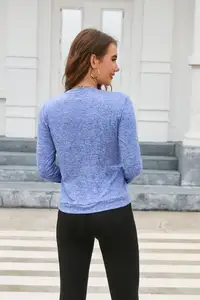 Confortable respirant extensible Spandex à manches longues haut de sport T-shirt court de yoga à séchage rapide pour femmes