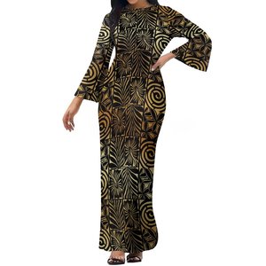 Prezzo promozionale all'ingrosso personalizzato lungo indietro diviso <span class=keywords><strong>vestito</strong></span> sottile Tonga tribale polinesiano abbigliamento donna manica a campana <span class=keywords><strong>vestito</strong></span> Rasta - Product Image 4